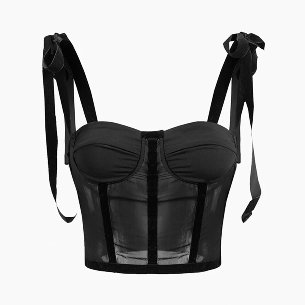 Commense Black Sheer Crop Top - Picture 2 of 4
